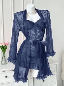 3 Piece Women’s Lace Satin Pajama Set – Elegant Nightdress with Matching Robe & Thong, Soft Lightweight Sleepwear Set for Home, Loungewear, Date Night & Valentine’s Day Gift SpringStatements