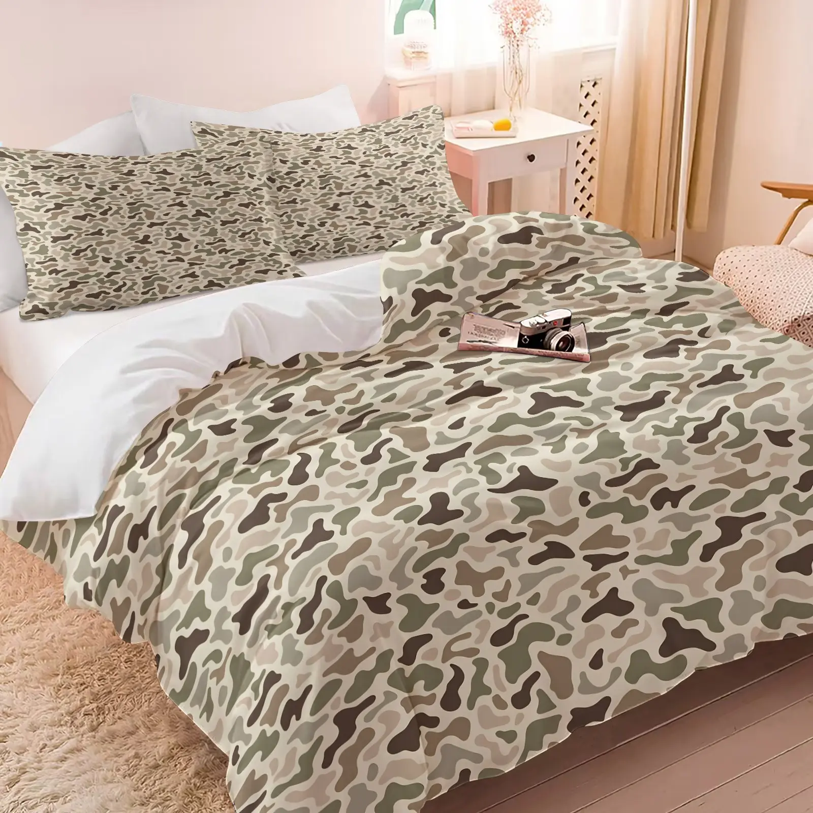 2/3Pcs Duck Camouflage Print Duvet Cover Set, No Filler Hunting Camo Pattern Theme Bedding Set, Tactical Comforter Cover with Pillowcases, Perfect for Outdoor & Hunting Enthusiasts, Multiple Color Options Available