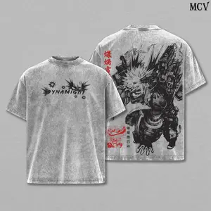 Katsuki Bakugo My Hero Academia Anime 2 Face Printed Vintage Washed Tee, Perfect Gift For Anime Fan, Unisex Oversize Anime Manga Washed Heavyweight Cotton T-shirt, Anime Merch