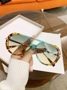 1pc Unisex Metal Casual Retro Double Bridge Street Aviator Fashion Fashion Sunglasses, Vintage Trendy Sunglasses, Suitable For Holiday, Metal Frame Aviators, High Quality Sunglasses
