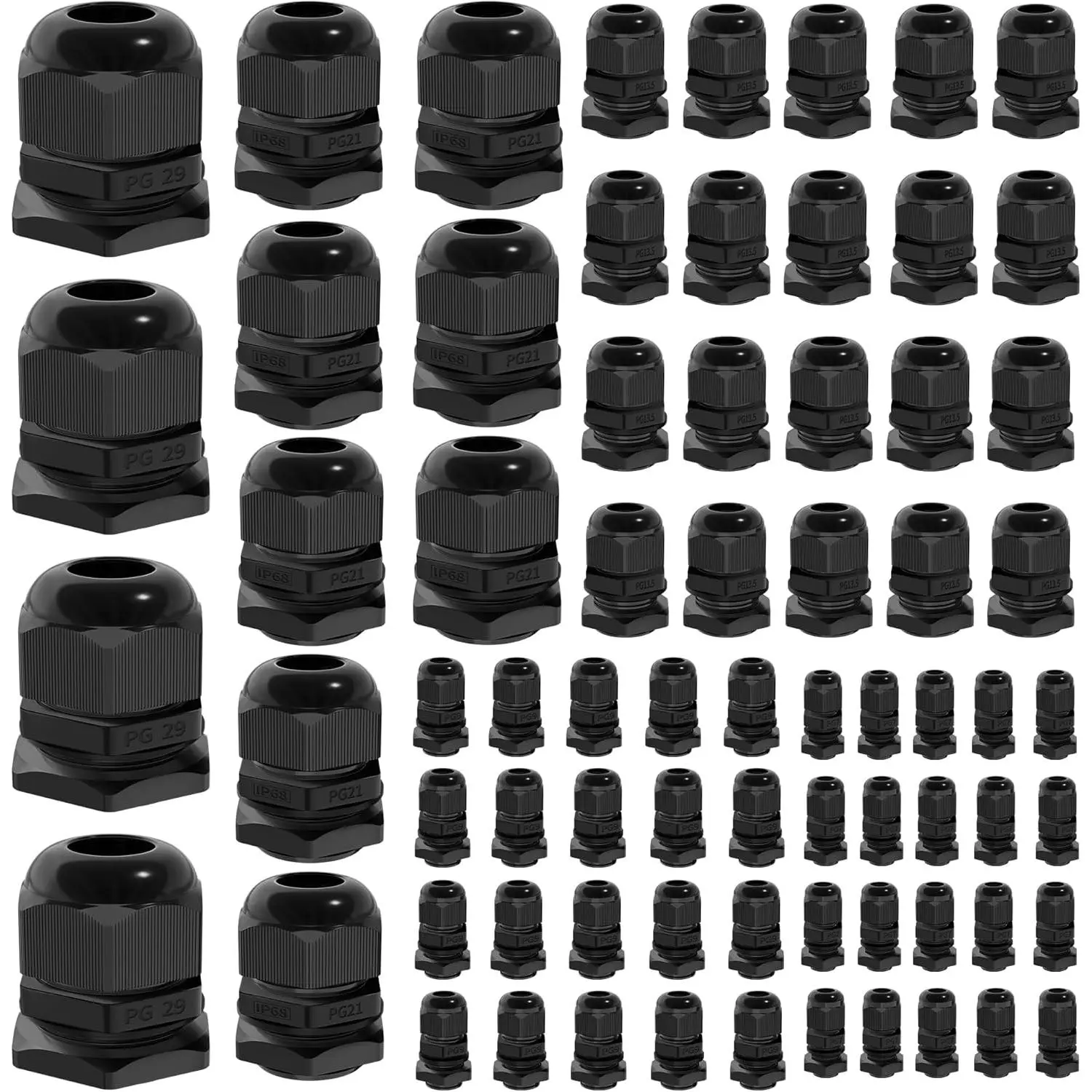 72 count  Glands Kit    Cord Connector Grip Weatherproof  Pass Through PG7 1/4" 1/2" 3/4" 1" NPT Wire Grommet