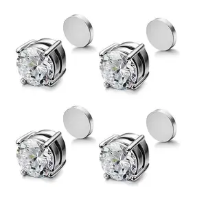 Stainless Steel Magnetic Stud Earrings for Men Women Non-piercing CZ 6-8mm, no piercing ears, anti-allergic