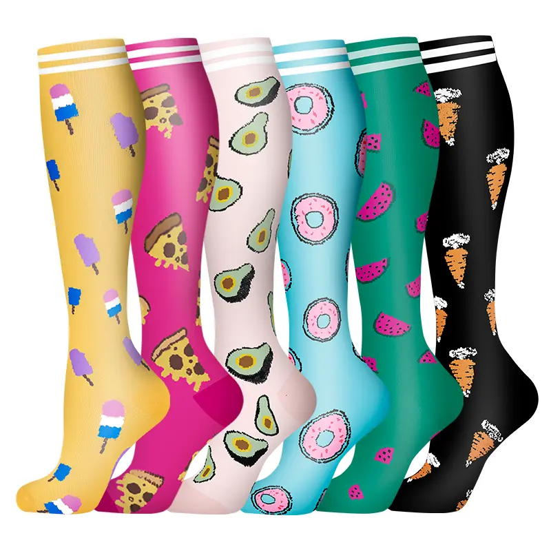 Women's 6-Pack Compression Socks, Calf-Length Athletic Socks with Floral & Solid Colors, Moisture-Wicking Soft Polyester Fabric, Breathable Lightweight for Outfits, All-Day Comfort, Hiking, Machine Washable