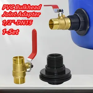 1 set of PVC drain connector adapter, Joint adapter, durable rain bucket connector kit, equipped with brass ball valve and aquarium parts, suitable for 1/2"-DN15 external thread connector, ideal for rain bucket, aquarium, water tank
