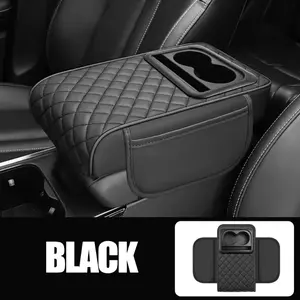 Car Armrest Box Thicken Height Pad Arm Rest Cushion with Pocket Tissue Cup Holder Elbow Support Height Pad Leather Car Armrest