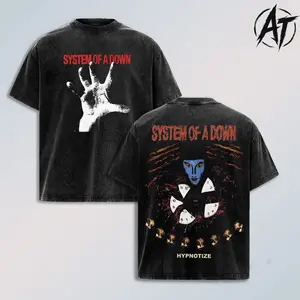 Limited System of A Down Washed Vintage T Shirts Men Women Casual Cotton Retro Short Sleeve Tee Male Rock Band Tshirt Streetwear Streetwear / Hip-Hop Style — Garment-Washed, 100% Pure Cotton with Direct-to-Garment Printing