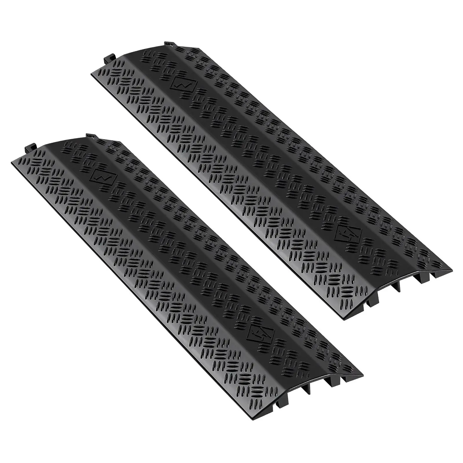 VEVOR 2-Pack Heavy Duty Dual Channels Cable Ramps, 17500 lbs/Axle Load Support, PP Plastic Floor Protector (2.01x1.10in/51x28mm), No Unpleasant Odors, Effective Deceleration, for High Traffic Areas, Schools, Indoor/Outdoor