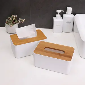 Wood Grain Lid Tissue Box - Desktop Tissue Holder, Home Organizer for Living Room, Bedroom, Bathroom, Decorative Storage Box