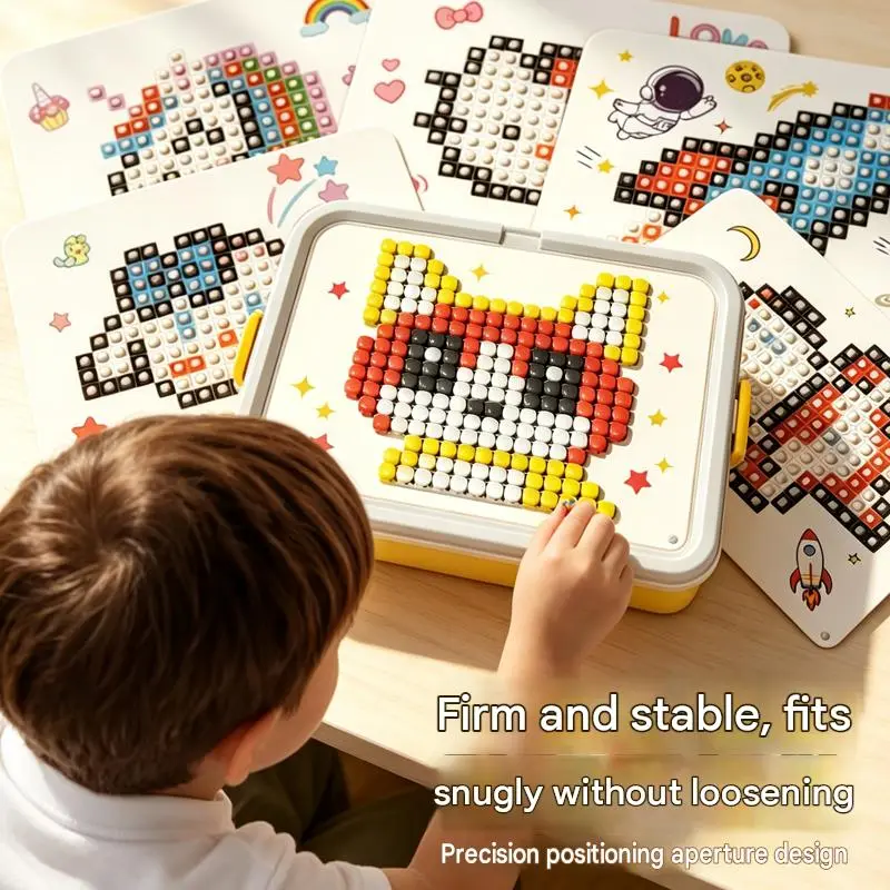 Children's mushroom peg puzzle toy with large pixelated interlocking building blocks, DIY craft project with storage box, question cards, early education gift for boys and girls.