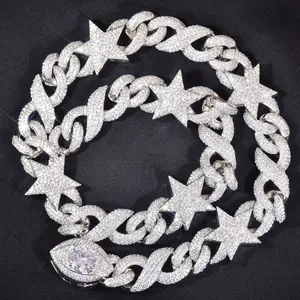 Men's Golden Star Miami Cuban Chain Necklace, 16inch-20inch Iced-Out AAA Zircon Hip Hop Link Choker, Fashion Rock Costume Jewelry