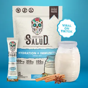 Salud 2-in-1 Hydration & Immunity Packets – Horchata Flavor – with Electrolytes, Immune Support, Elderberry & Dairy & Soy Free - 400mg, 250mg, 100mg, 15 Servings - Healthcare, Vitamin