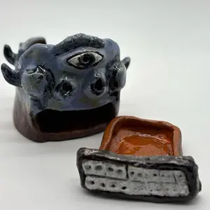Blue Cyclops Jewelry Holder / FaceTray Handmade Functional Artwork