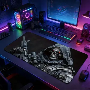 Tactical Grim Reaper Skull Large Gaming Mouse Pad, Gaming Mousepad, Non-Slip Rubber Base Stitched Lock Edge Desk Mat, Military FPS Design Desk Pad, Durable Computer Accessory for Home Office & Gaming Setup, Gift for Gamers & Gothic FPS Fans