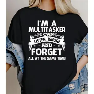 Unisex 'I'm A Multitasker' Graphic T-Shirt, Retro Slogan Relaxed Fit Tee in Soft 100% Cotton with Round Neck and Shortsleeve