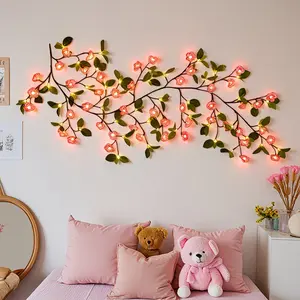 1 piece Valentine’s Day artificial decorative string lights, 96 LED beads powered by USB, Valentine’s Day climbing wall vine decoration, includes clips, romantic room ambiance for all seasons, perfect for Christmas celebrations and gifting