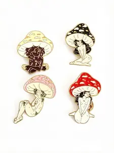 4 Pcs Cute Mushroom Girl Enamel Badge Set, Elegant Fairy Style Brooch Series, Adorable Accessories for Fashion Lovers
