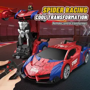 Remote control transformation robot car racing, 2.4GHz remote control one click transformation suitable for toy cars aged 6-12 with rechargeable lithium battery 500mA and remote control (remote control needs to bring two AA batteries)