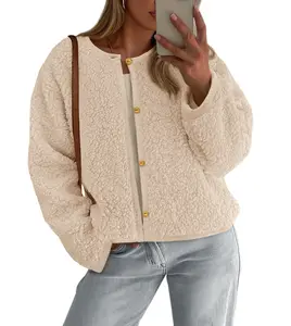 PRETTYGARDEN Women's Winter Coat Teddy Bear Soft Faux Fur Jacket Fuzzy Fleece Cropped Outerwear with Buttons Warm Cozy Fall Fashion Coat Trendy Cute Jackets for Women Winter Essentials - Casual Long Sleeve Fitted Crewneck Minimalist