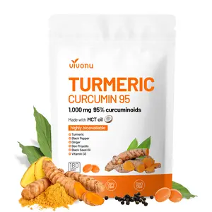 VivoNu TURMERIC CURCUMIN 95 Softgels: 1000mg 95% Curcuminoids | Provides Antioxidant Protection, Anti-Inflammatory & Supports Immune Function (180 Softgels per Bag)