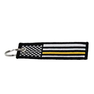 Thin Gold Line Dispatcher American Flag Patch Keychain