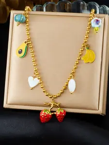 Fashion Cartoon Cute Dripping Fruit Pendant Necklace, Strawberry Banana Avocado Charm, Titanium Steel Chain Jewelry Accessory