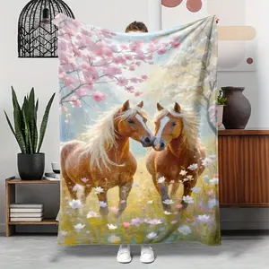 1pc Horse Pattern Flannel Blanket, Gift Blanket for Family and Friends,Multi-Purpose Blanket Suitable for beds and sofas can also be given as a gift