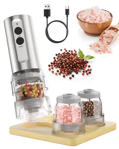 ODIFORGO Electric Salt and Pepper Grinder Set, 2026 New Upgrade, USB Rechargeable Automatic Pepper Mill, 3 Large Capacity Quick-Switch Silos, Adjustable Coarseness, Stainless Steel BBQ Grill Kitchen Gadget with LED Light