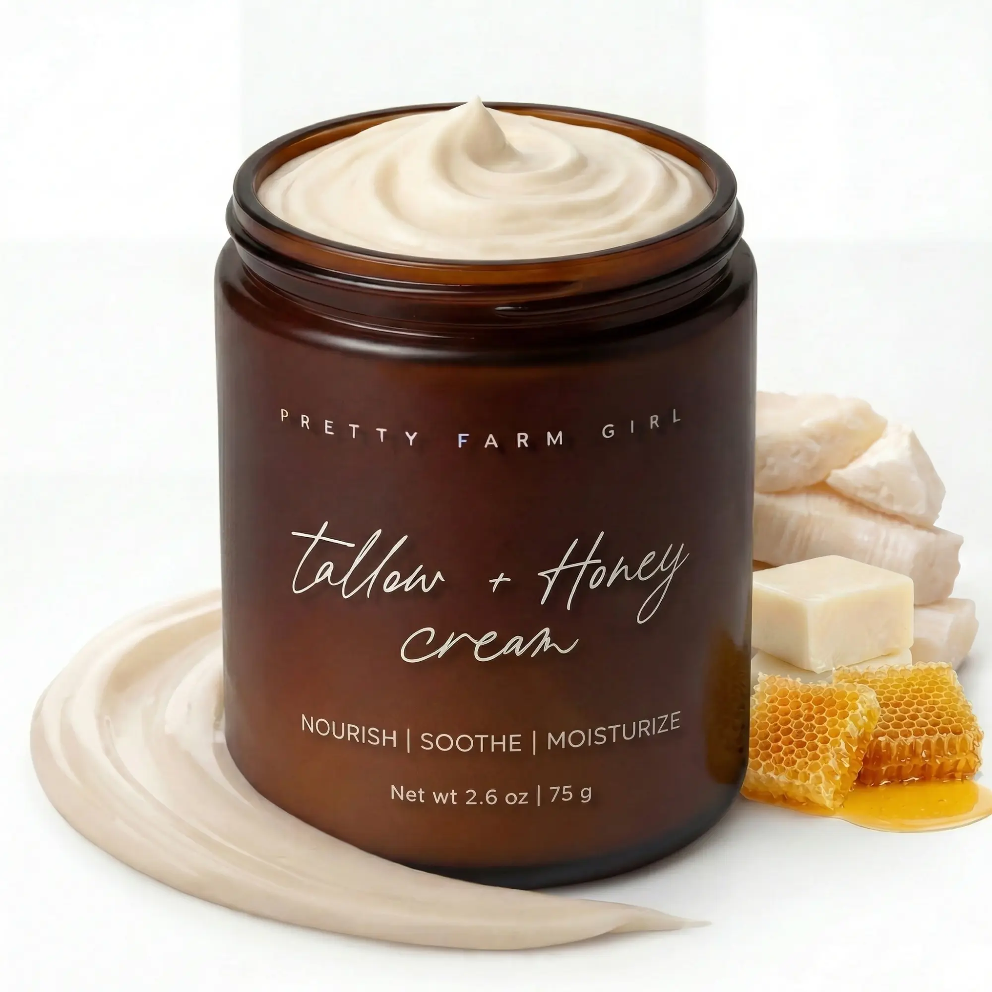 Pretty Farm Girl Fragrance Free Tallow + Honey Cream for Sensitive Skin - Gentle Nourishment with Pure Ingredients for Face & Body - 5.4oz Jar - Moisturizer