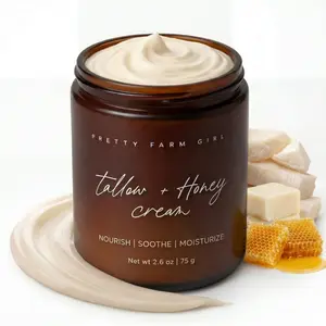 Pretty Farm Girl Fragrance Free Tallow + Honey Cream for Sensitive Skin - Gentle Nourishment with Pure Ingredients for Face & Body - 5.4oz Jar - Moisturizer