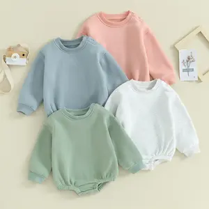 REDWOON Baby Boy Girl Fleece Sweatshirt Romper Solid Color Long Sleeve Sweater Bubble Onesie Warm Fall Winter Clothes