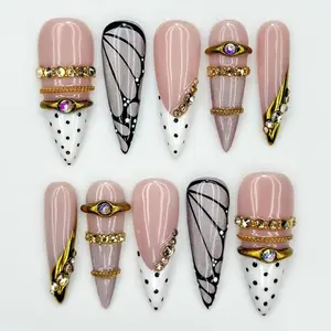 Butterfly Elegance Luxury Press On Nails | Nude Gold Crystal Nail Set | Crystal Wing Nail Art | Spring Butterfly