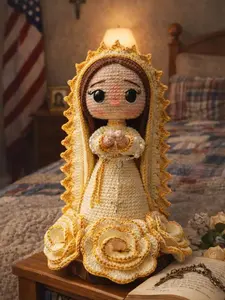 Handmade Crochet Virgin Mary Doll, Catholic Home Decor