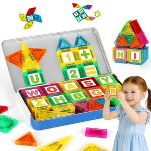 Mini magnetic travel toy, number symbols, letter stickers in a metal box, suitable for 3+ years old, portable magnetic building blocks, Math learning blocks, STEM sensory learning toy, best birthday, holiday gift