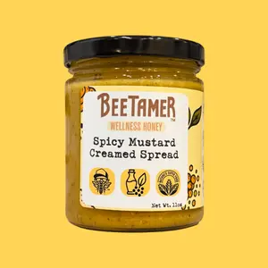 BeeTamer's Spicy Honey Mustard, Creamed Spread, Made with Raw Honey Apple Cider Vinegar, Healthier Choice, Low Heat, Flavorful Healthy