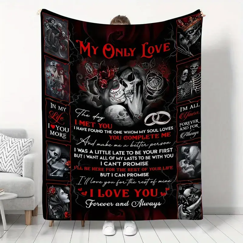 Modern Gothic Flannel Fabric Couple Blanket - 1-Piece "To My Lover" Envelope Design with Romantic Quotes, Ultra-Soft Multi-Size Gifts for Girlfriend/Gf Gift, Camping/Sofa All-Season Cozy Throw