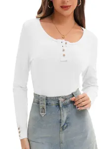 Womens Long Sleeve Shirts Going Out Fall Clothes Casual  Tops Ribbed Knit Blouses Fashion Trendy