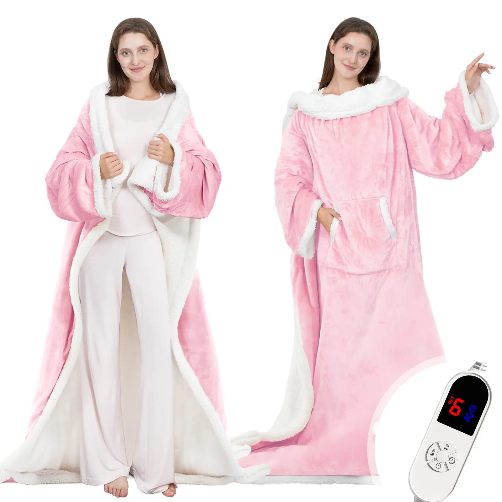 VUSIGN Wearable Heated Blanket, 52”×72” Full body electric heated robe, Electric Blanket with Foot Pocket & Sleeves - 6 Heat Levels, 12-Hour Timer Auto Off, Machine Washable, Gift for Winter, Women, Mom, Christmas Gift