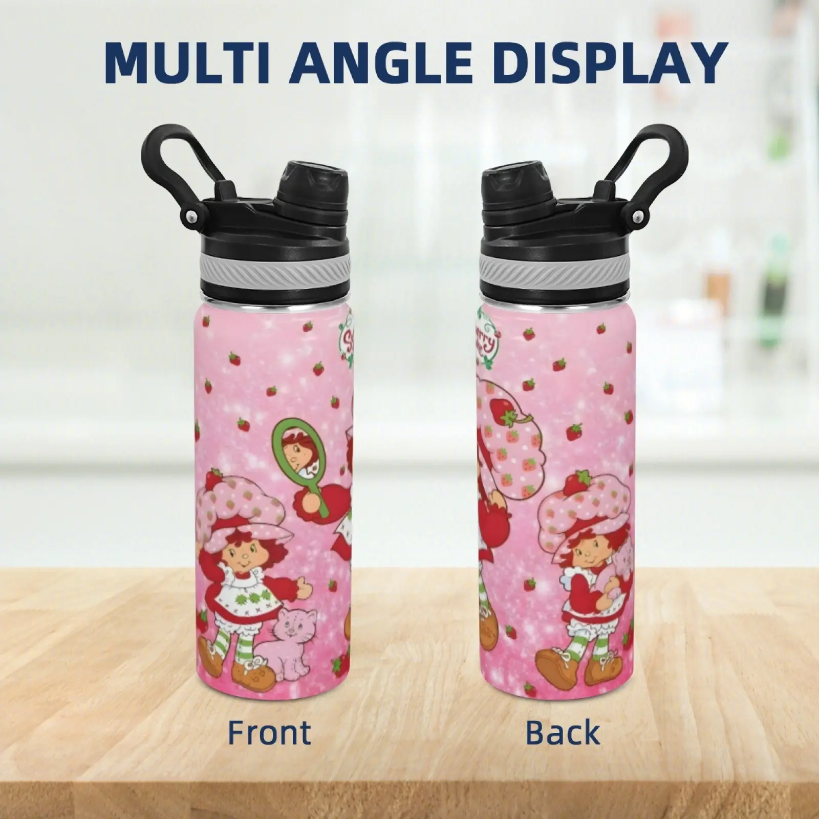 20oz Strawberry Shortcake Pattern Insulated Stainless Steel Tumbler | Double-Wall Vacuum Insulation for Hot/Cold Drinks, Leak-Proof Travel Mug with Straw, Ideal for Home/Office/School, Perfect Gift for friends & Strawberry Fans
