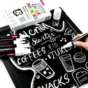 5Pcs White Liquid Chalk Markers Pens with Reversible Bullet & Chisel Tips  for Blackboard, Chalkboard Signs Whiteboard, Calendar, Cars, Window, Glass, Mirror, Dry & Wet Erase, Professional Art Use, Office Stationery