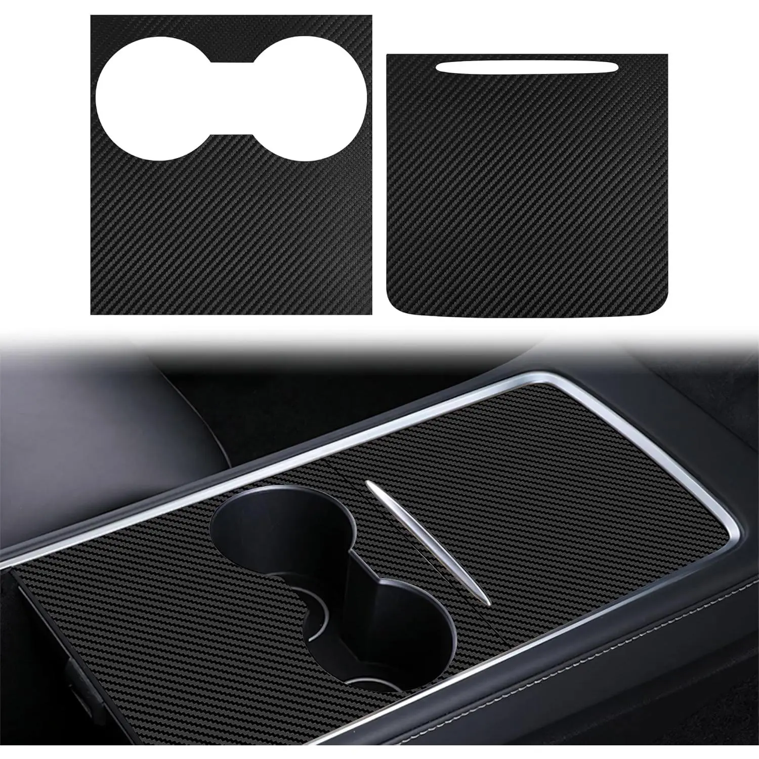 Carbon Fiber Texture Self-Adhesive Center Console Wrap for Tesla Model 3-Model Y 2021-2025, Full Coverage Interior Trim, Anti-Fingerprint, Scratch Resistant, Durable Protection, Easy Peel-and-Stick Installation, Easy to Wipe Clean, Sporty, Ultra-Thin