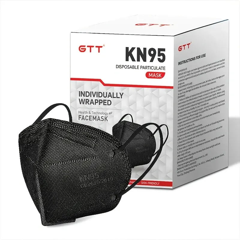 50pcs/1pack KN95 Masks, 4-Layer Protection, 3D Contoured Fit, Comfortable Ear Loops, Individually Wrapped, Black & White Options