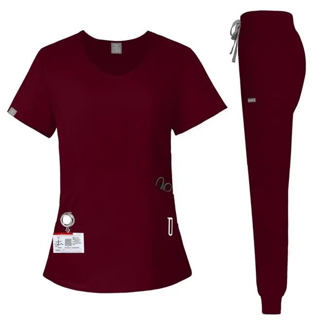 Round Neck Four Pockets Top and Seven Pockets Jogger Pant Scrub Set for Medical Professionals