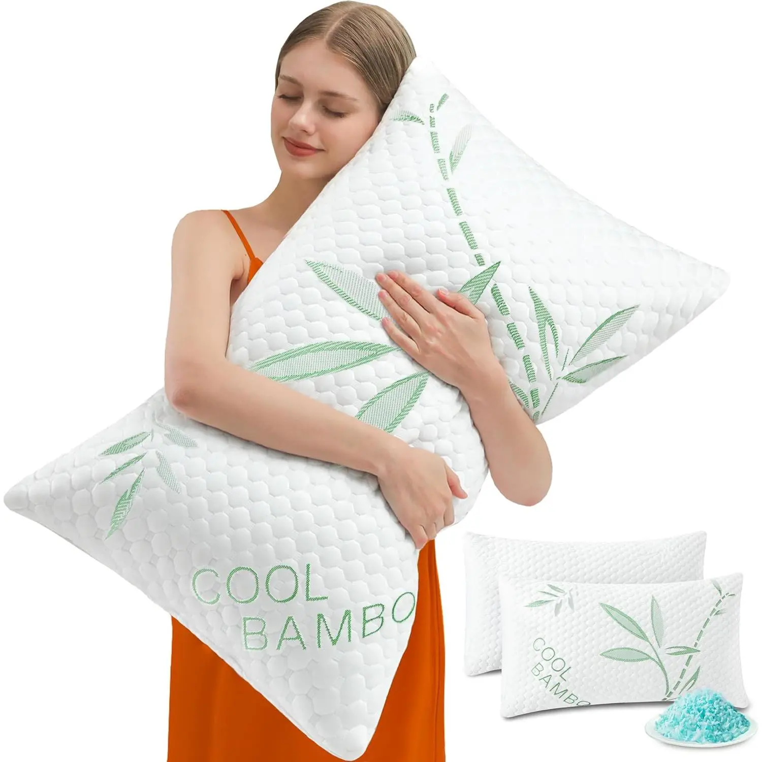 Bamboo Rayon Memory Foam Pillows - 2-Pack, CertiPUR-US Certified, Adjustable Firmness, Ergonomic, Hypoallergenic Cover, High-Resilience, 3D-Textured Breathable Design for Back Sleepers & Neck Pain Relief, Anti-Allergic