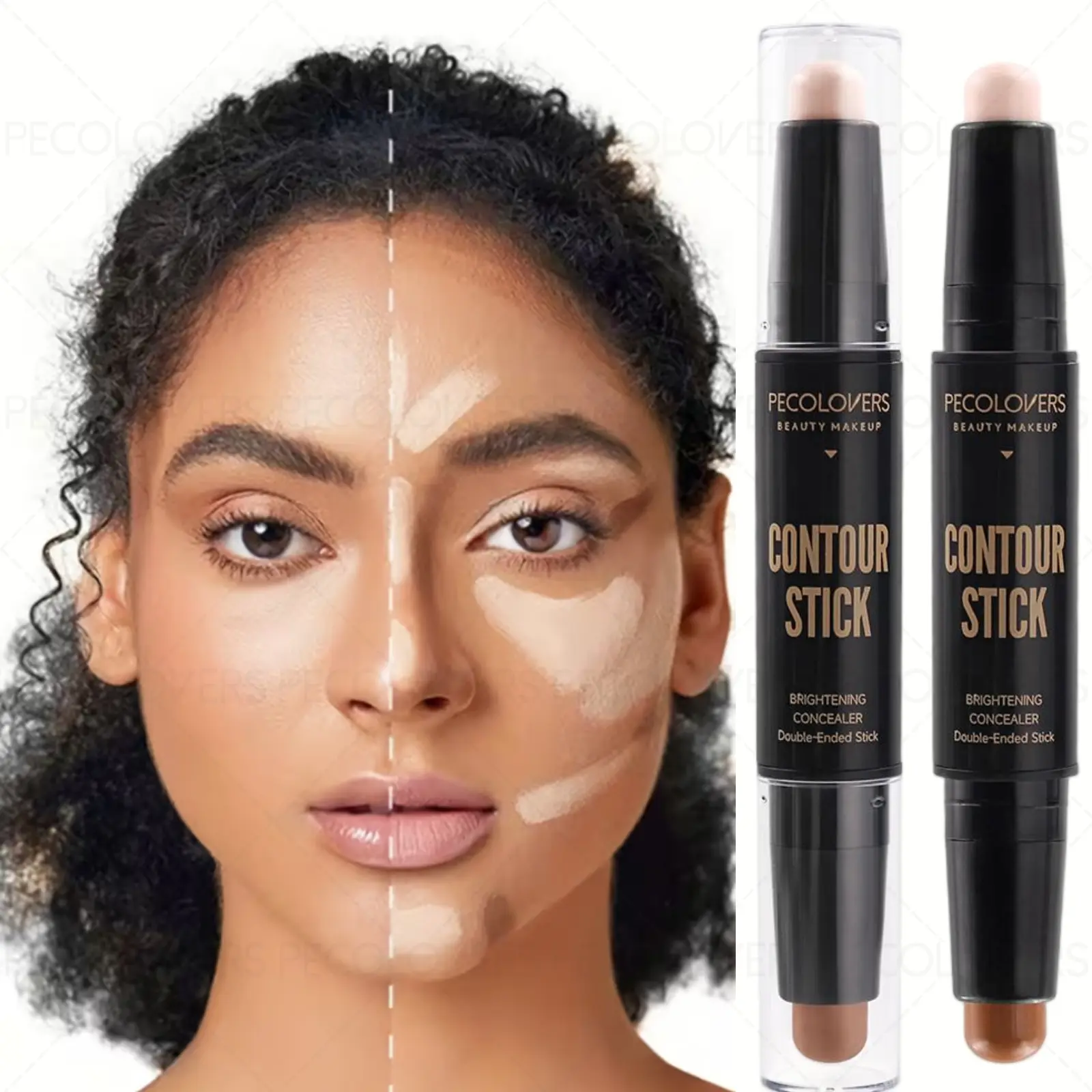 1PC Double-ended Matte Contour Stick, Highlighter Stick, Facial Contouring Makeup, Easy To Blend, Cream Texture, Create Three-dimensional Nose Bridge and High Nose Bridge Makeup, Daily Essential Cosmetics