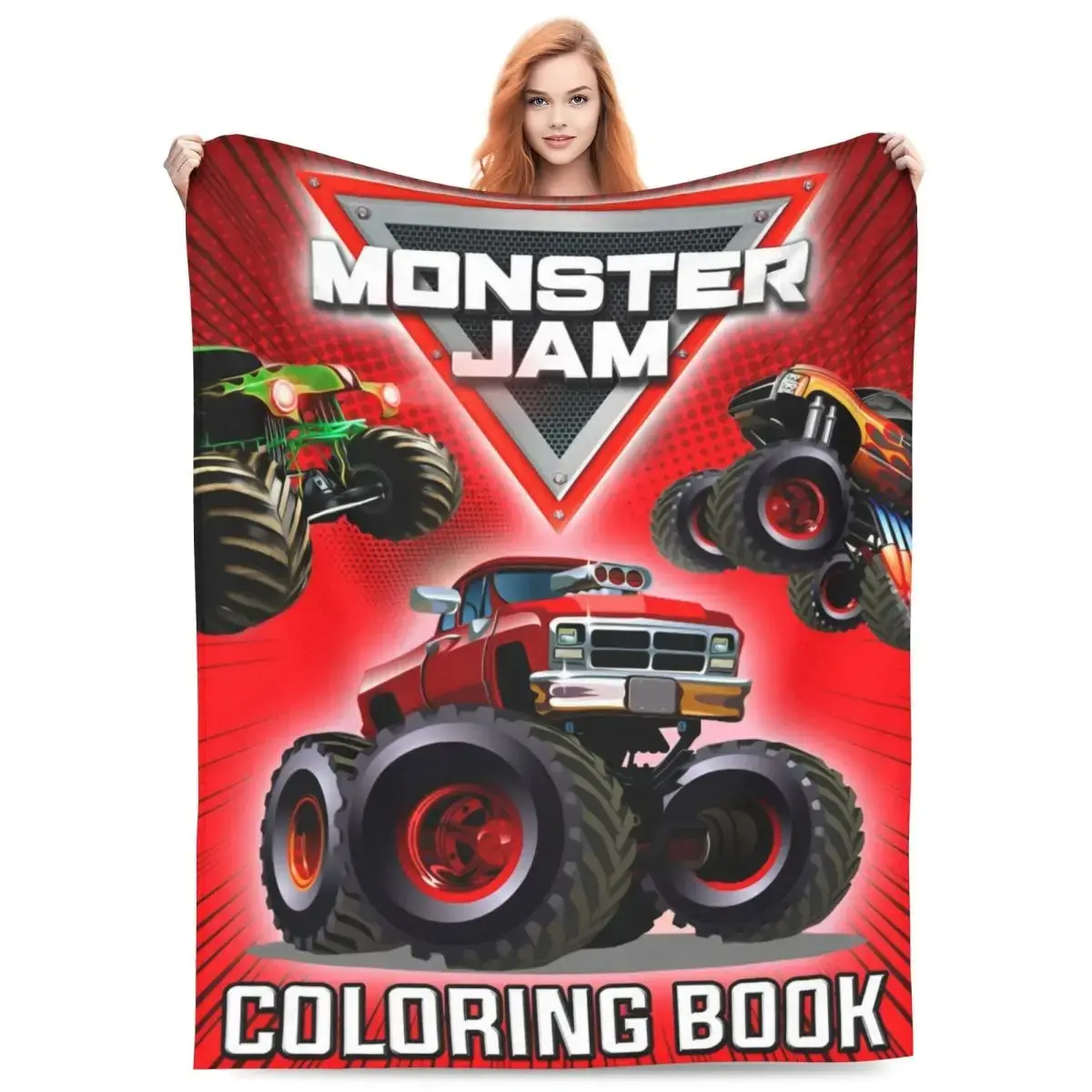 Monster Jam Grave Digger Vehicle-Shaped Knitted Fleece Blanket - Wrinkle Resistant, Breathable, Geometric Design Super Soft Throw for Bedroom Sofa, Camping, Family Kids Boys Gift, Classic
