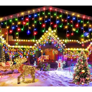 1pcs LED Christmas Curtain Ornaments Lights LED Icicle String Holiday Lights USB 8 Modes Timer Twinkle Lights For Christmas Wedding Window Party Yard Holiday Decorations Valentine's Day Gifts