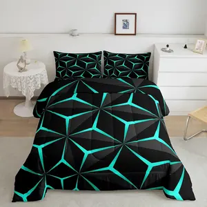 Feelyou 3D Teal Neon Honeycomb Comforter Set - Single Pack, Unique Theme Geometric Stereoscopic Luxury Bedding Set for Bedroom Decoration
