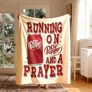 Western Style Dr Pepper Fun Slogan Flannel Blanket, Large Size, Soft And Light, Soft Lightweight Warm, Perfect for Bed Sofa Office Camping Travel Gift, Slogan Print Blanket