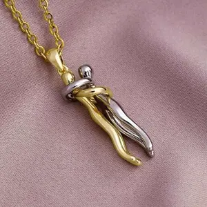Couple Hugging Pendant Necklace - Dual-Tone Design with Gold and Silver Chain for Women's Daily Wear & Valentine's Gift for Girlfriend necklace