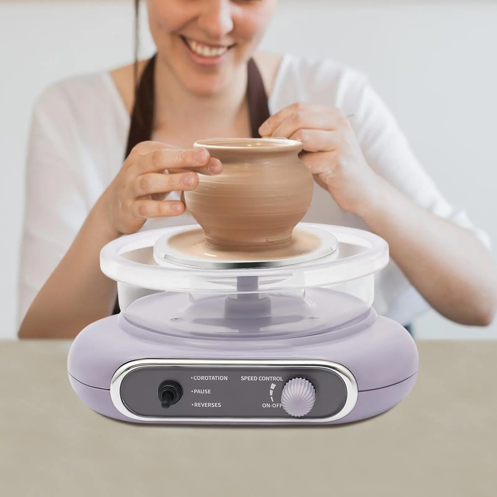 Electric Adjustable-Speed Pottery Wheel Machine, Portable Manual DIY Craft Kit with Airdryclay & Crafting Supplies, 0-200rpm Control Suits Every Step for Home Use